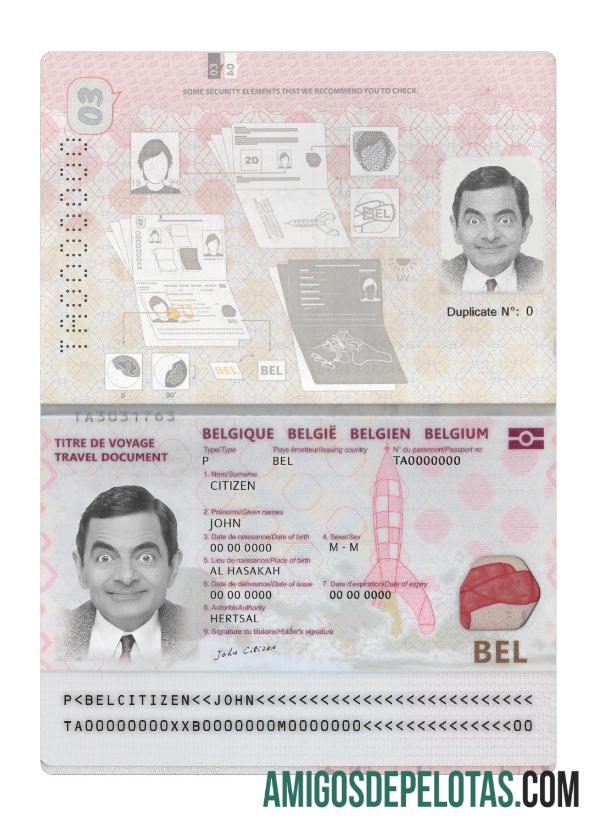 Passaporte Bélgica 2022 Presente amostra